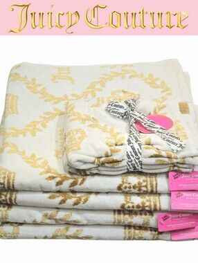 Juicy Couture Home Signature Logo Crown/Ribbon Oversize Cotton Viscose Towel Set